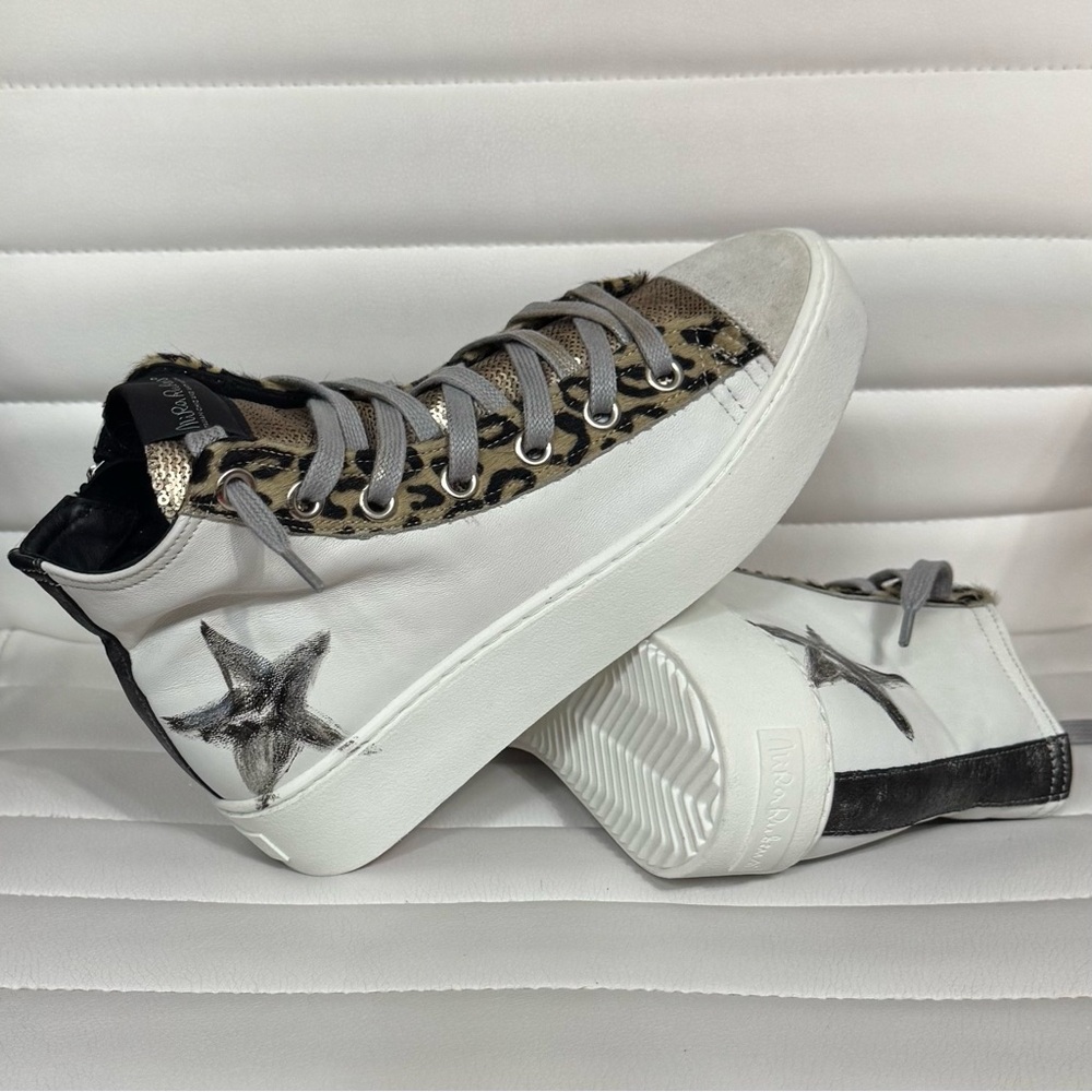 Nira Rubens Long Island Star Gold Pardus Womens Sz 6.5 White/Leopard Handpainted